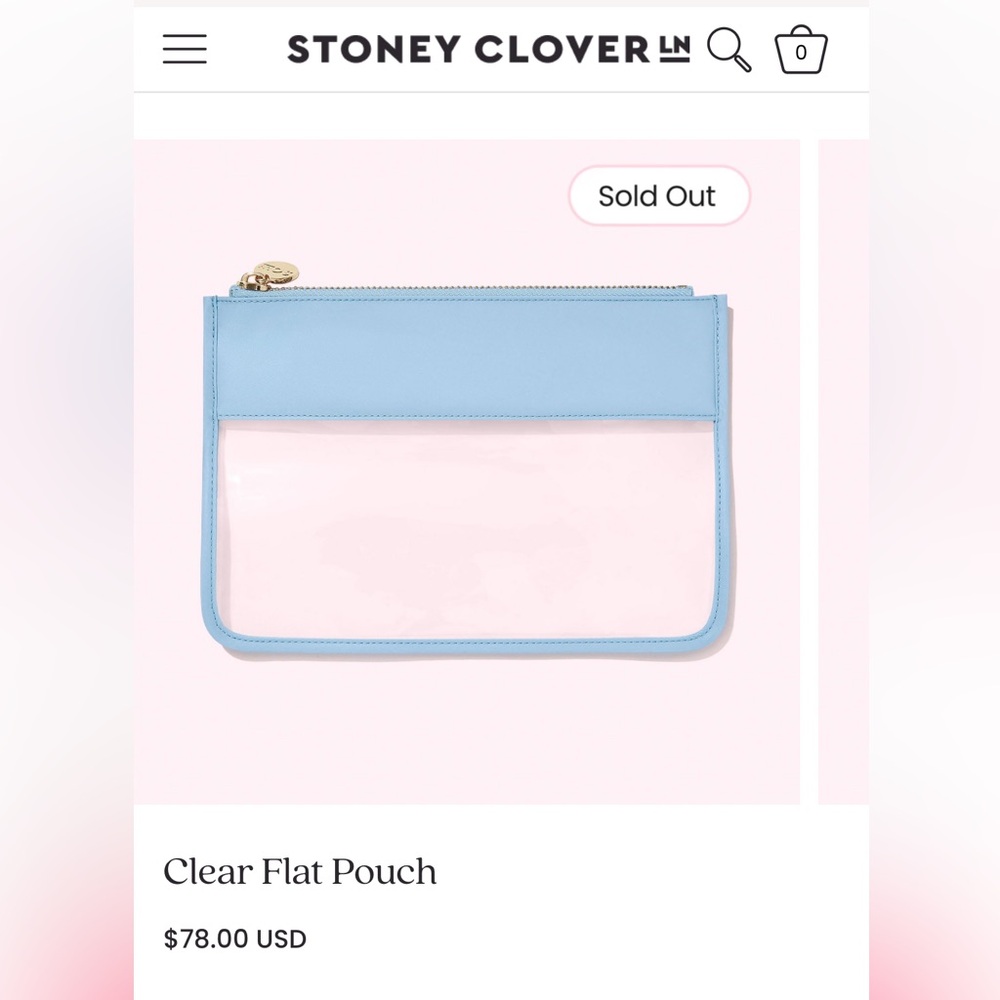 Stoney Clover Lane Clear Flat Pouch in Periwinkle - NWT (2 available)